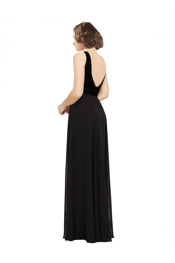 Cheapest Stretch Velvet and Chiffon Prom Dress with V-Neckline UK