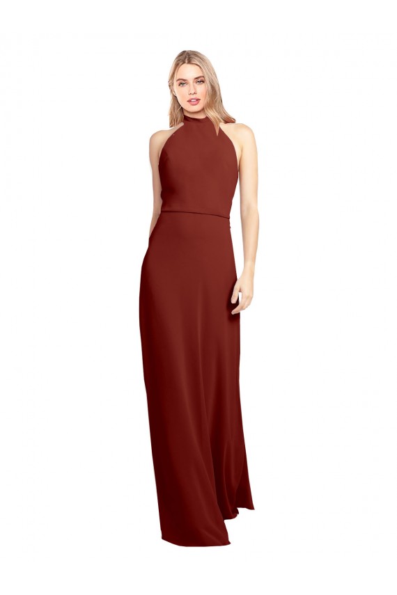 Cheapest Slim High Neck Halter Fitted Open Back Chiffon Prom Dress UK