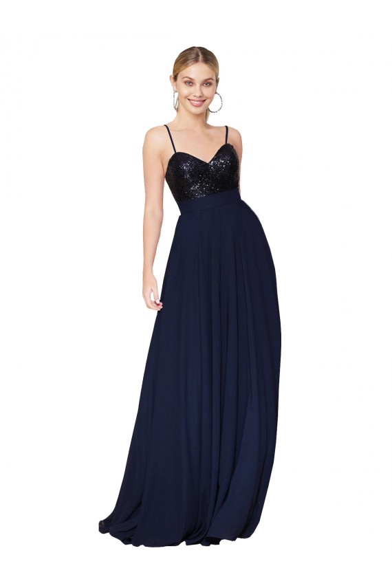 Cheapest Sweetheart High Neck Sequin Top Long Chiffon Prom Dress UK