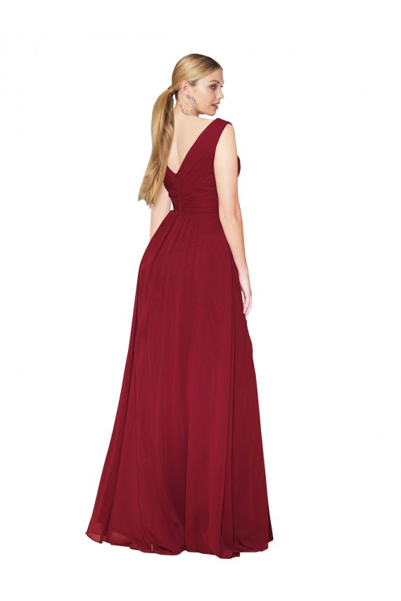 Cheapest Draped Mermaid Long V-Neck Chiffon Prom Dress with High Slit UK