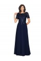 Cheapest Short Sleeves A-Line Long Chiffon Prom Dress with Beaded Bodice UK