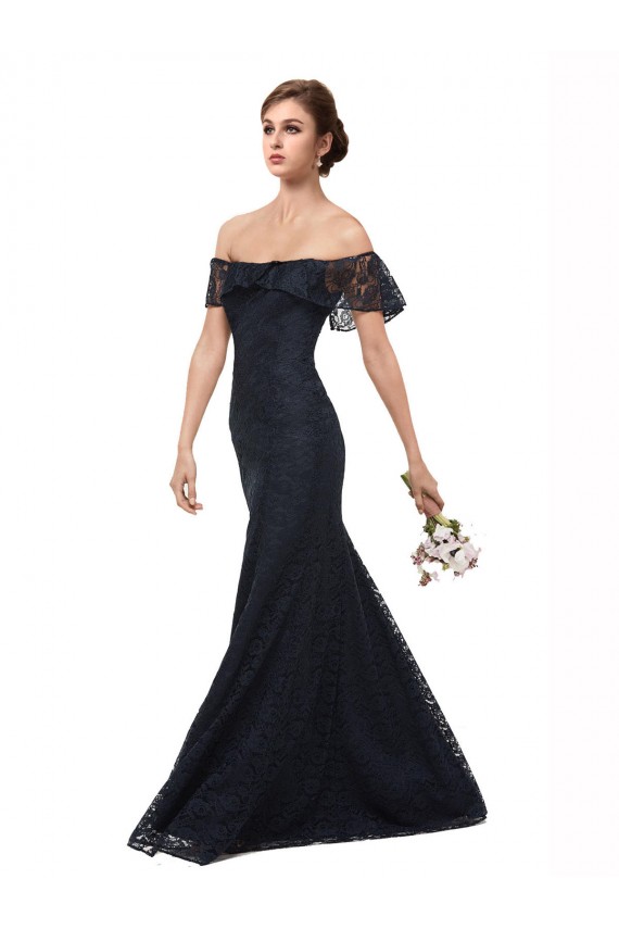 Cheapest Off the Shoulder Long Lace Prom Dress with Flutter Sleeves UK