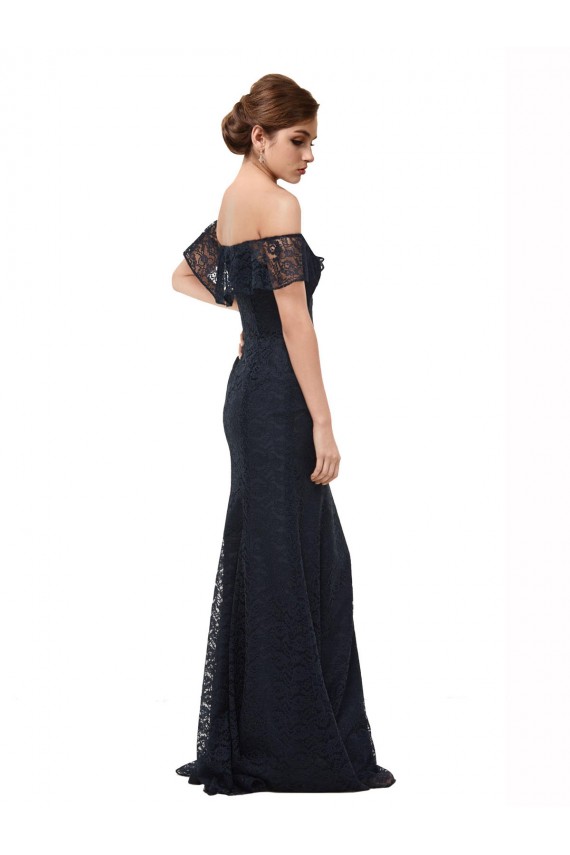 Cheapest Off the Shoulder Long Lace Prom Dress with Flutter Sleeves UK