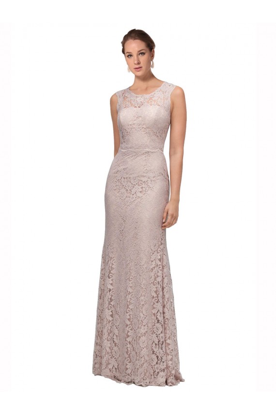 Cheapest Long Sleeveless All Lace Prom Dress with Scoop Neckline UK