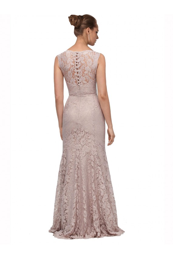 Cheapest Long Sleeveless All Lace Prom Dress with Scoop Neckline UK