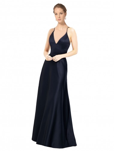 Cheapest Sexy Satin Prom Dress with Deep V-Neckline and Strappy Back UK