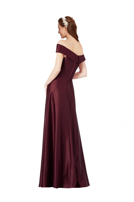 Cheapest Long Off the Shoulder Satin Prom Dress with Thigh-high Slit UK