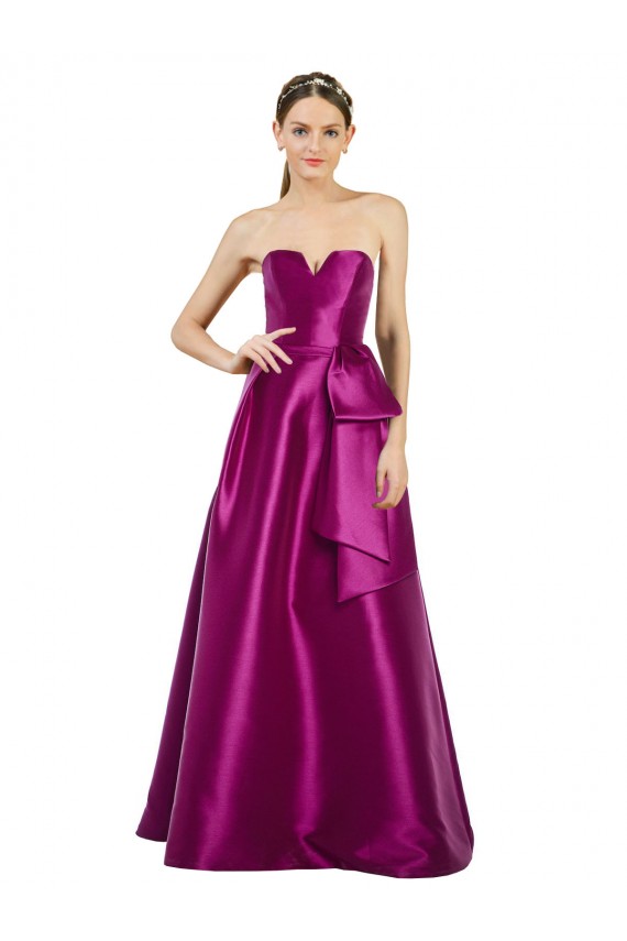 Cheapest Sleeveless V-Neck Long Satin Prom Dress with Bow Waist UK