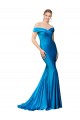 Cheapest Off the Shoulder Long Chapel Train Satin Prom Dress UK