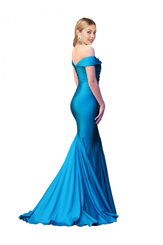 Cheapest Off the Shoulder Long Chapel Train Satin Prom Dress UK