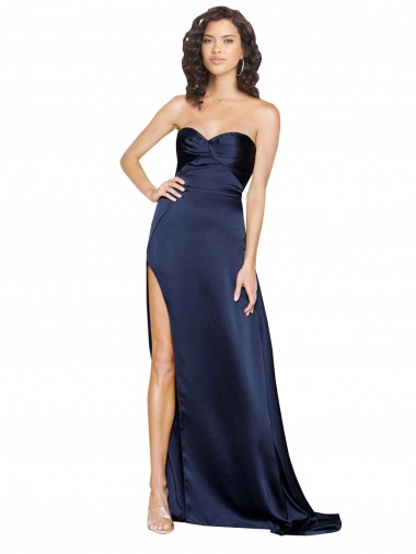 Cheapest Knotted Sweetheart Silky Satin Prom Dress with High Side Split UK