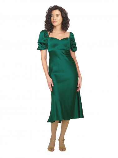 Cheapest Ruched Sleeve Silky Satin Prom Dress UK