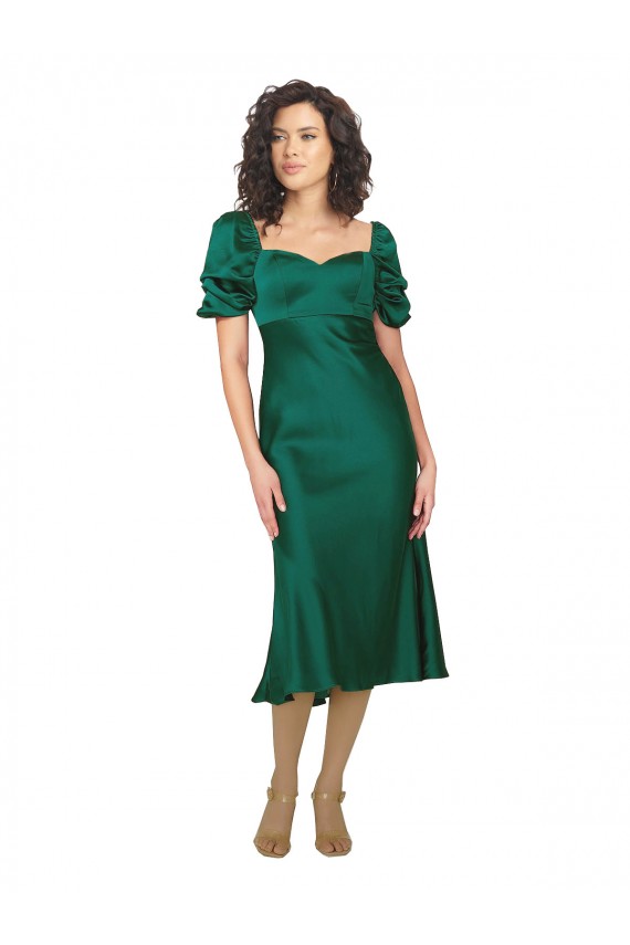 Cheapest Ruched Sleeve Silky Satin Prom Dress UK
