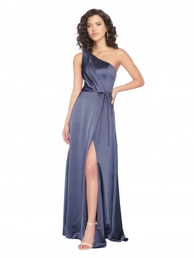 Cheapest Draped Silky Satin Prom Dress with Tied Waist UK