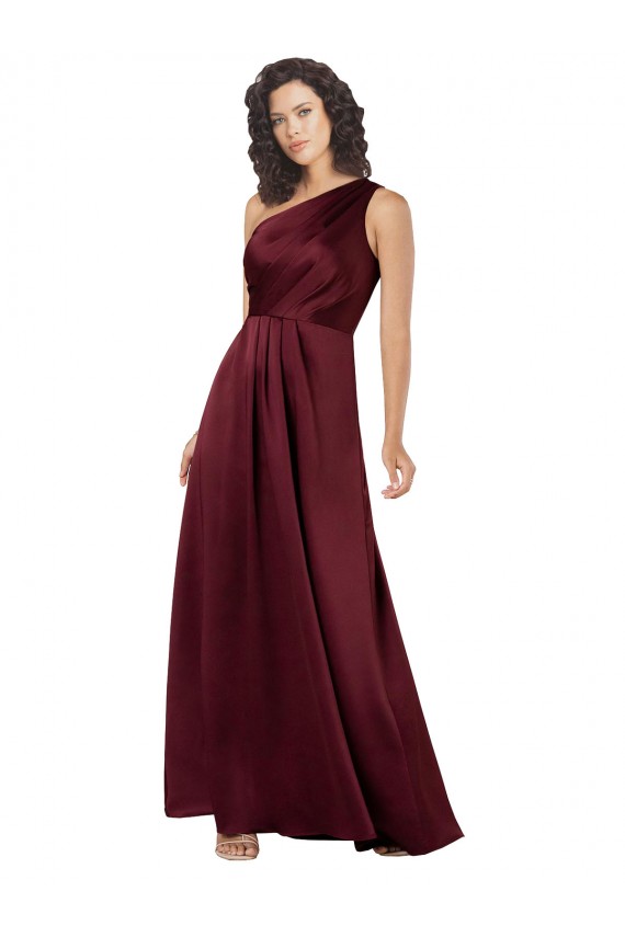 Cheapest One Shoulder Silky Satin Prom Dress with Subtle Pleats UK