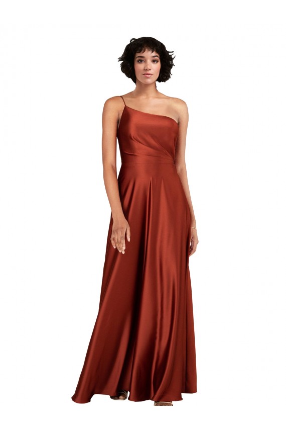 Cheapest Sophisticated One Shoulder Silky Satin Prom Dress with Full Skirt UK