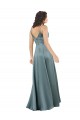 Cheapest Silky Satin Floor-Length Long Prom Dress with V-Neckline UK