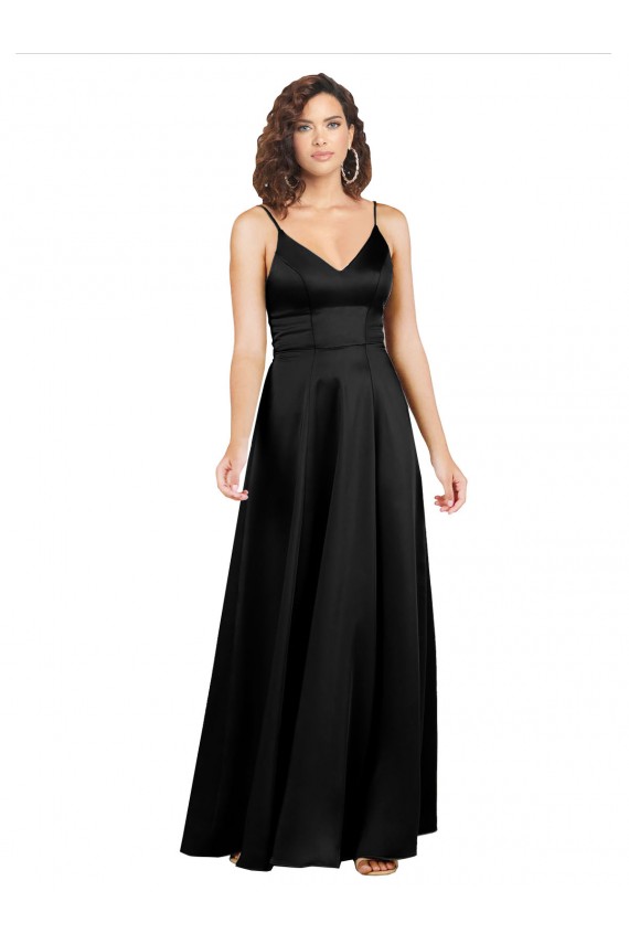 Cheapest Silky Satin Floor-Length Long Prom Dress with V-Neckline UK
