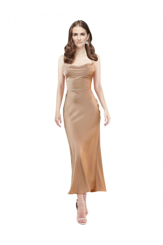 Cheapest Cowl Neck Silky Satin Midi Length Cocktail Prom Dress / Homecoming Dress Low Back UK
