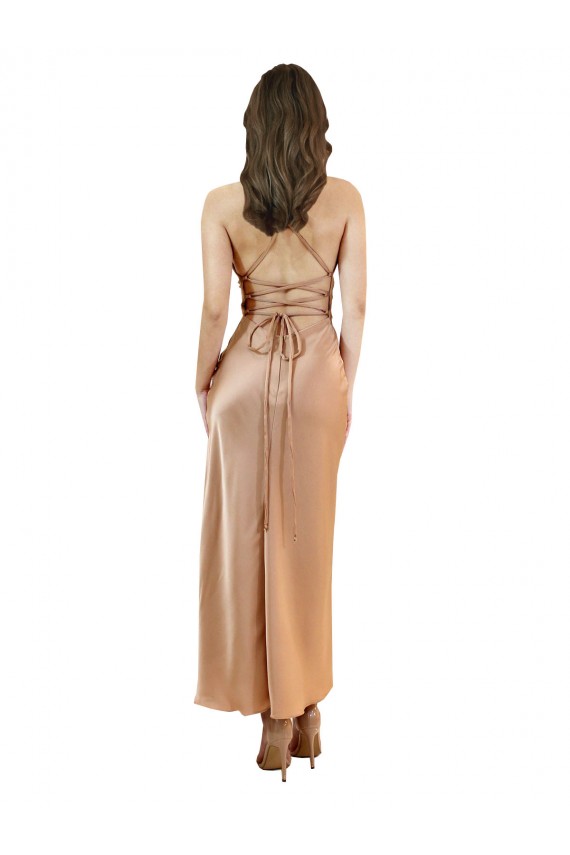 Cheapest Cowl Neck Silky Satin Midi Length Cocktail Prom Dress / Homecoming Dress Low Back UK