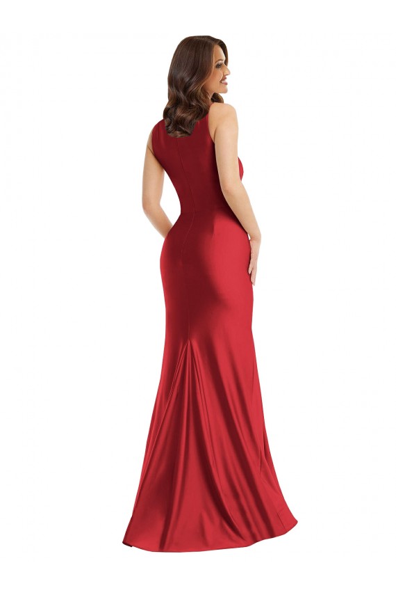 Cheapest Square Neck Silky Satin Mermaid Prom Dress with Side Slit UK