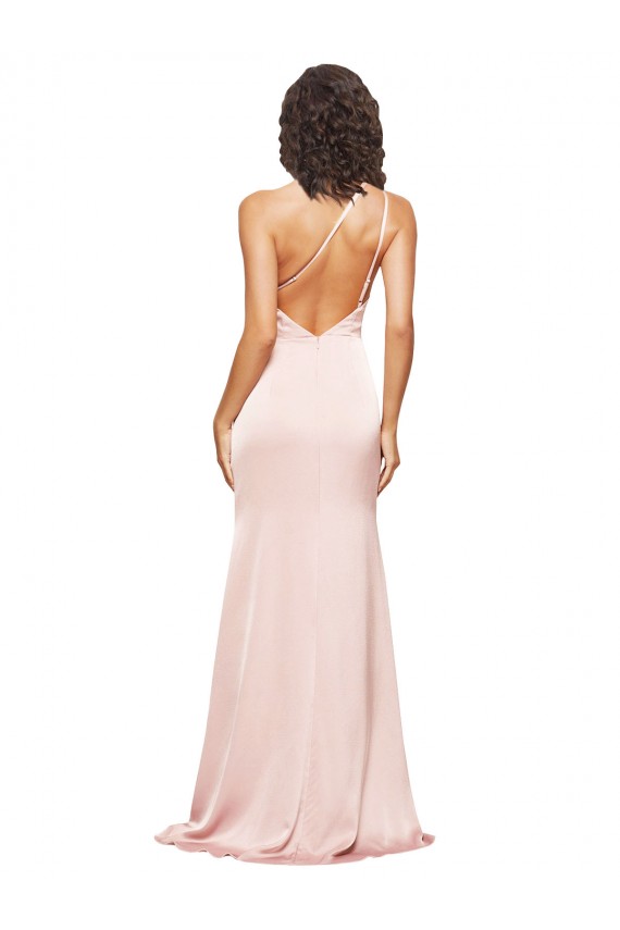 Cheapest Full Length Ruched Silky Satin Prom Dress with Low Back and High Split UK