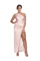 Cheapest One Shoulder Full Length Long Silky Satin Prom Dress with Thigh Split UK