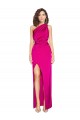 Cheapest One Shoulder Long Full Length Silky Satin Prom Dress with Front Side Split UK