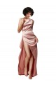 Cheapest Low Back One Shoulder Full Length Silky Satin Prom Dress UK