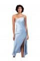 Cheapest Midi Length Short Silky Satin Cocktail Prom Dress / Homecoming Dress with Asymmetric Neckline and High Side Split UK