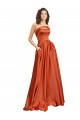 Cheapest Strapless Sweep Train Silky Satin Prom Dress with Pleats UK
