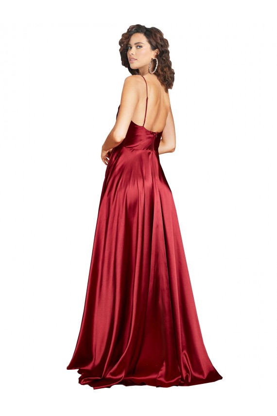 Cheapest Cowl Neckline Long Silky Satin Prom Dress with Spaghetti Straps UK
