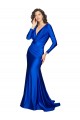 Cheapest Deep V-Neck Long Sleeves Silky Satin Prom Dress UK