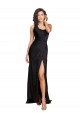 Cheapest Full Length One Shoulder Ruffled Long Silky Satin Prom Dress with High Slit UK