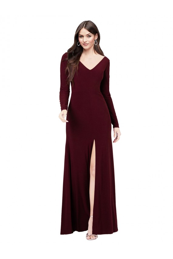 Cheapest Long Sleeves Spandex Prom Dress with Front Slit UK