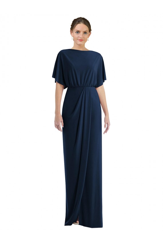 Cheapest Open Back Short Sleeves Draped Tulip Skirt Maxi Spandex Prom Dress UK