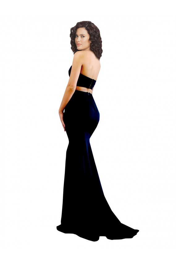 Cheapest Two Piece High Neck Crepe Prom Dress UK
