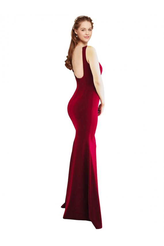 Cheapest Square Neckline and Backline Fitted Crepe Prom Dress UK