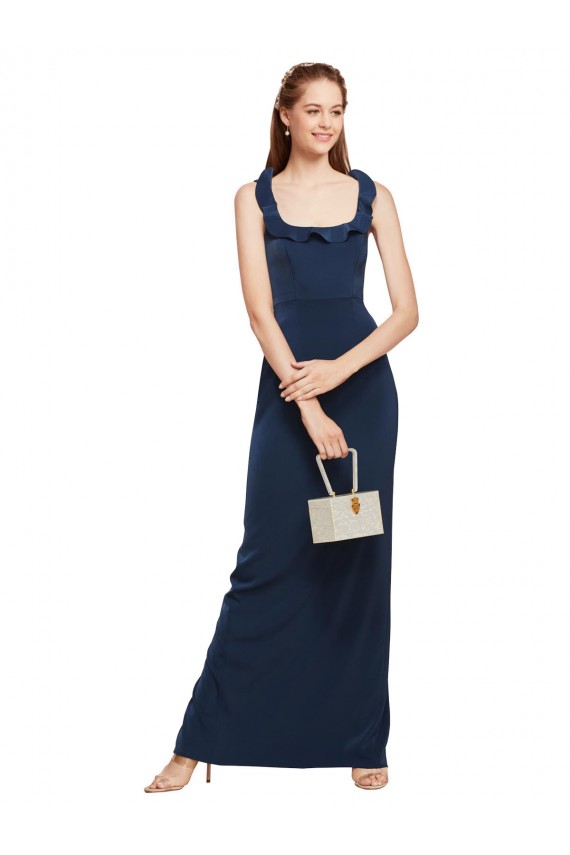 Cheapest Scoop Neck with Ruffles Long Crepe Prom Dress with Back Slit UK