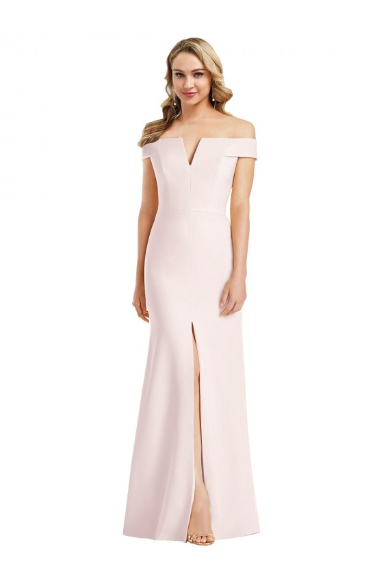 Cheapest Off the Shoulder Notch Trumpet Crepe Prom Dress with Front Slit UK
