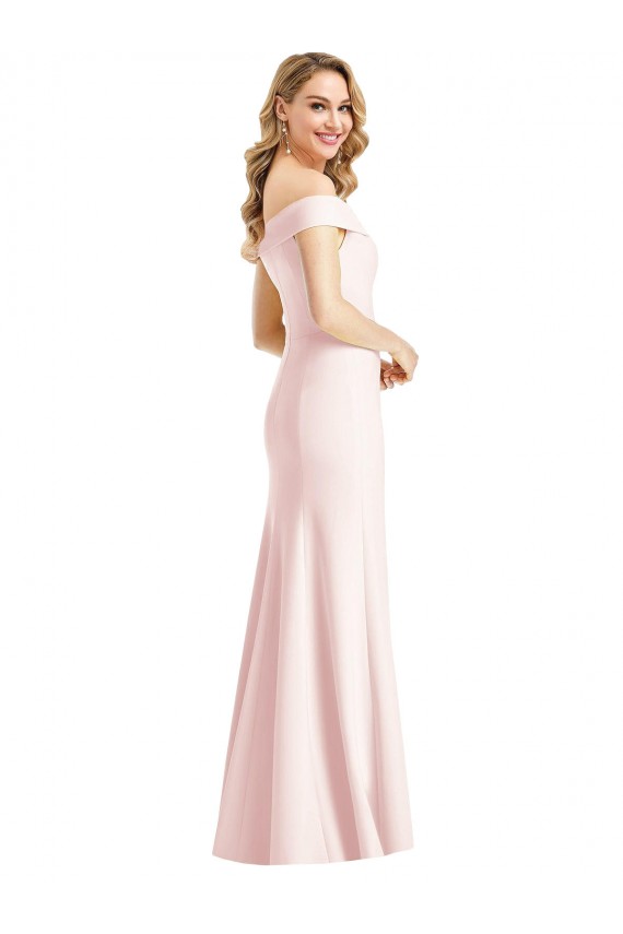 Cheapest Off the Shoulder Notch Trumpet Crepe Prom Dress with Front Slit UK