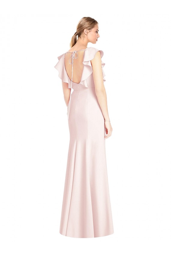 Cheapest Ruffle Cap Sleeves Open Back Trumpet Prom Dress UK