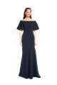 Cheapest Off the Shoulder Crepe Prom Dress with Short Ruffle Sleeves. UK
