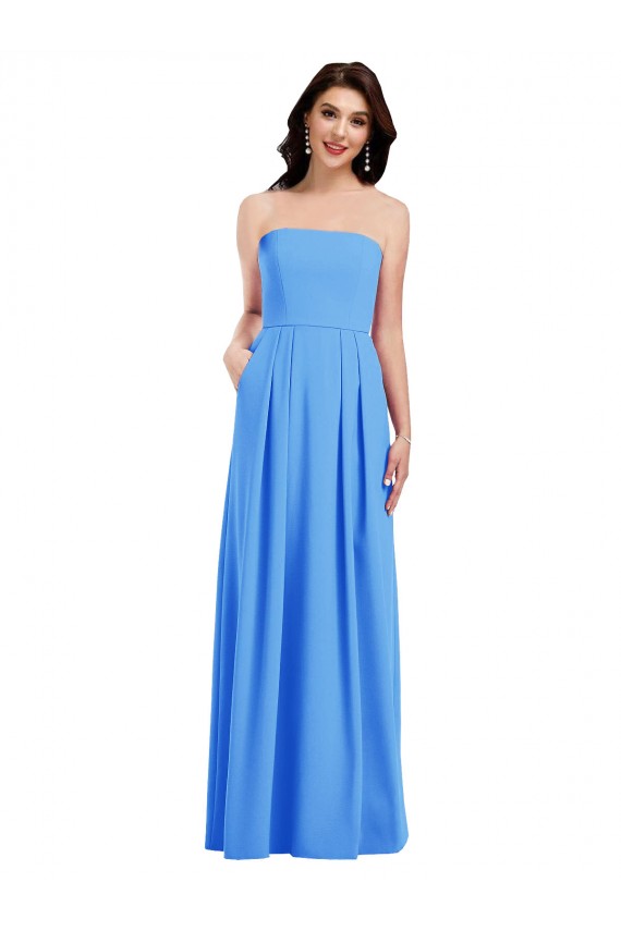 Cheapest Strapless Pleated Skirt Crepe Prom Dress with Pockets UK