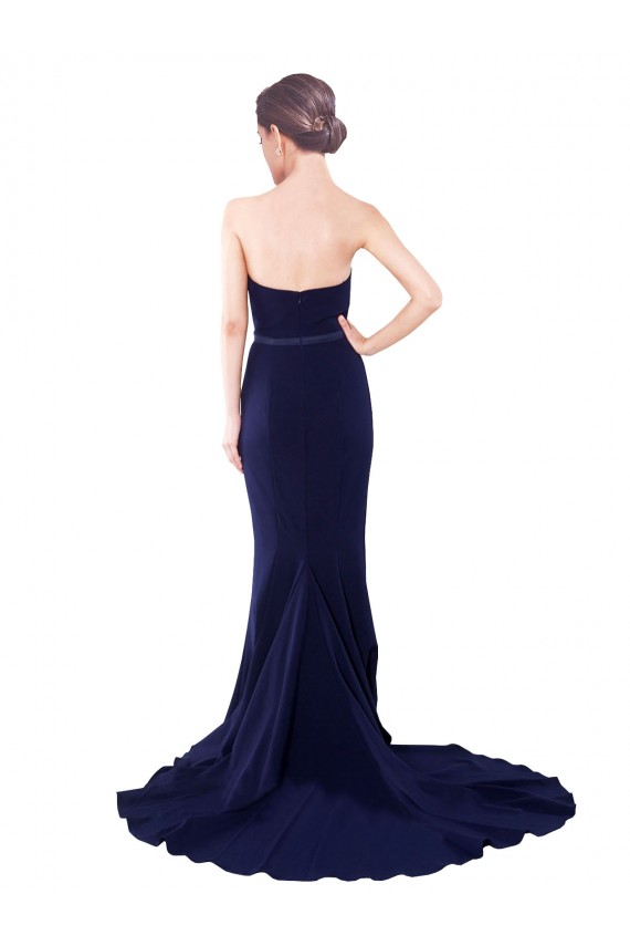 Cheapest Strapless Sweetheart Neckline Crepe Prom Dress with Satin Waistband UK