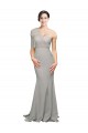 Cheapest Long Sweep Train Sweetheart Crepe Prom Dress with Tulle One Shoulder UK