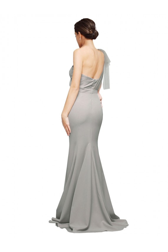 Cheapest Long Sweep Train Sweetheart Crepe Prom Dress with Tulle One Shoulder UK