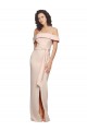 Cheapest Off the Shoulder Long Crepe Prom Dress with Waist Tie and Slit UK