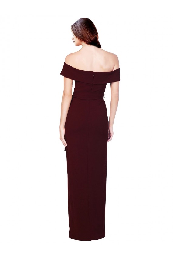Cheapest Off the Shoulder Long Crepe Prom Dress with Waist Tie UK