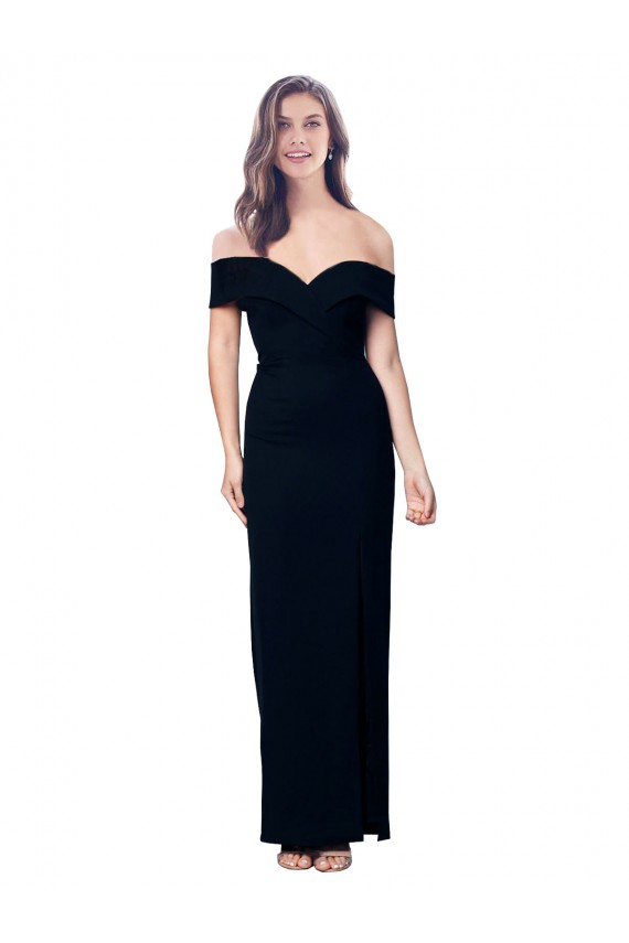 Cheapest Off the Shoulder Long Full Length Crepe Prom Dress with Side Split UK